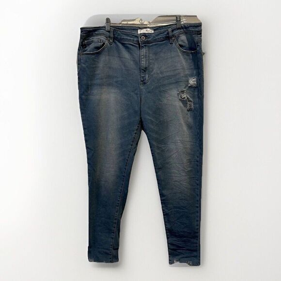 Kancan Kodie High Rise Stretch Denim Raw Cuffed Hem Ankle Distressed Jeans 3XL - Picture 1 of 9